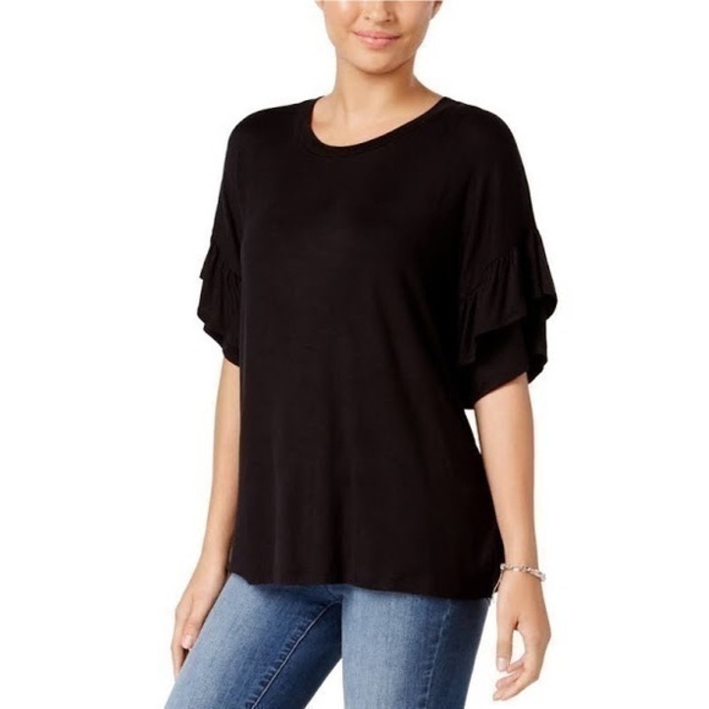 Jamie & Layla Womens Ruffle Sleeve T-Shirt sz L